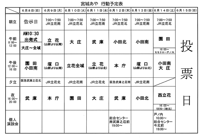宮城あや　行動予定表